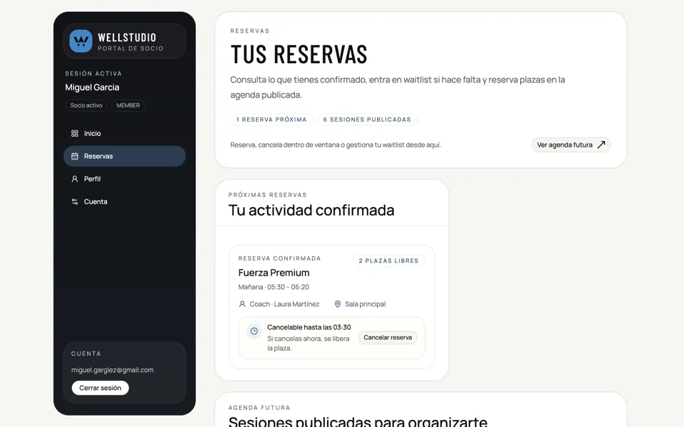 Reservas del socio con plazas y cancelaciones