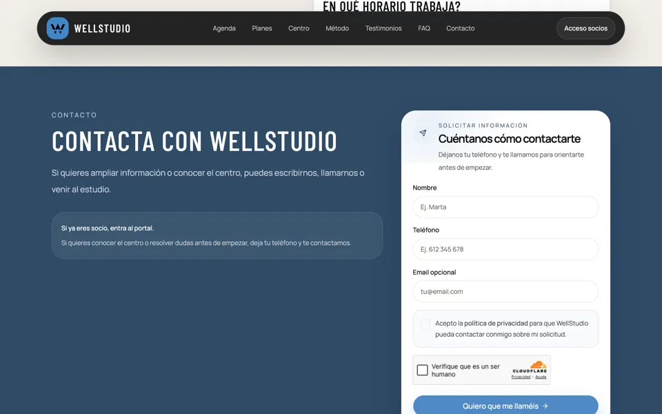Formulario de captación de leads en la web pública