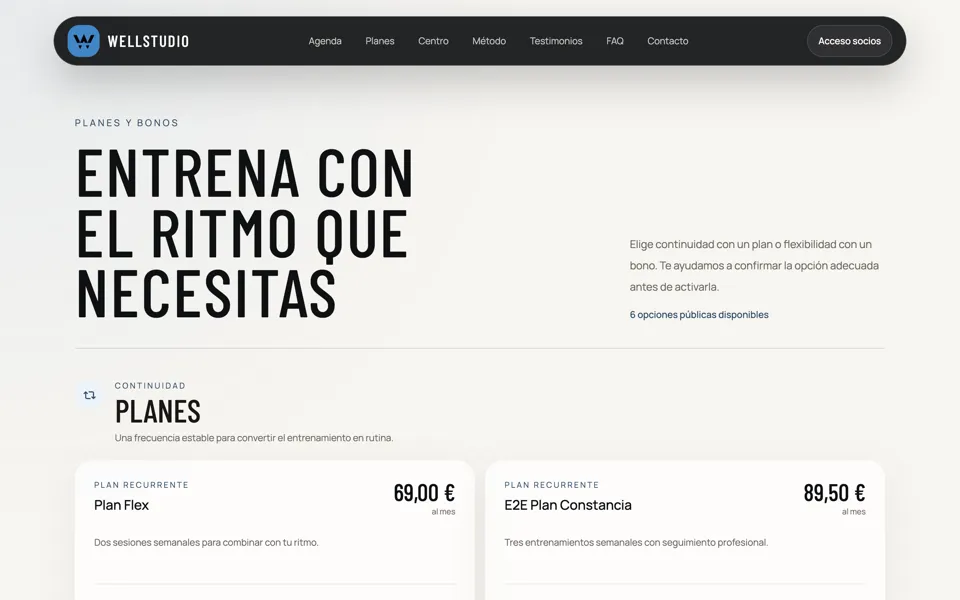 Planes y bonos publicados en la web del centro